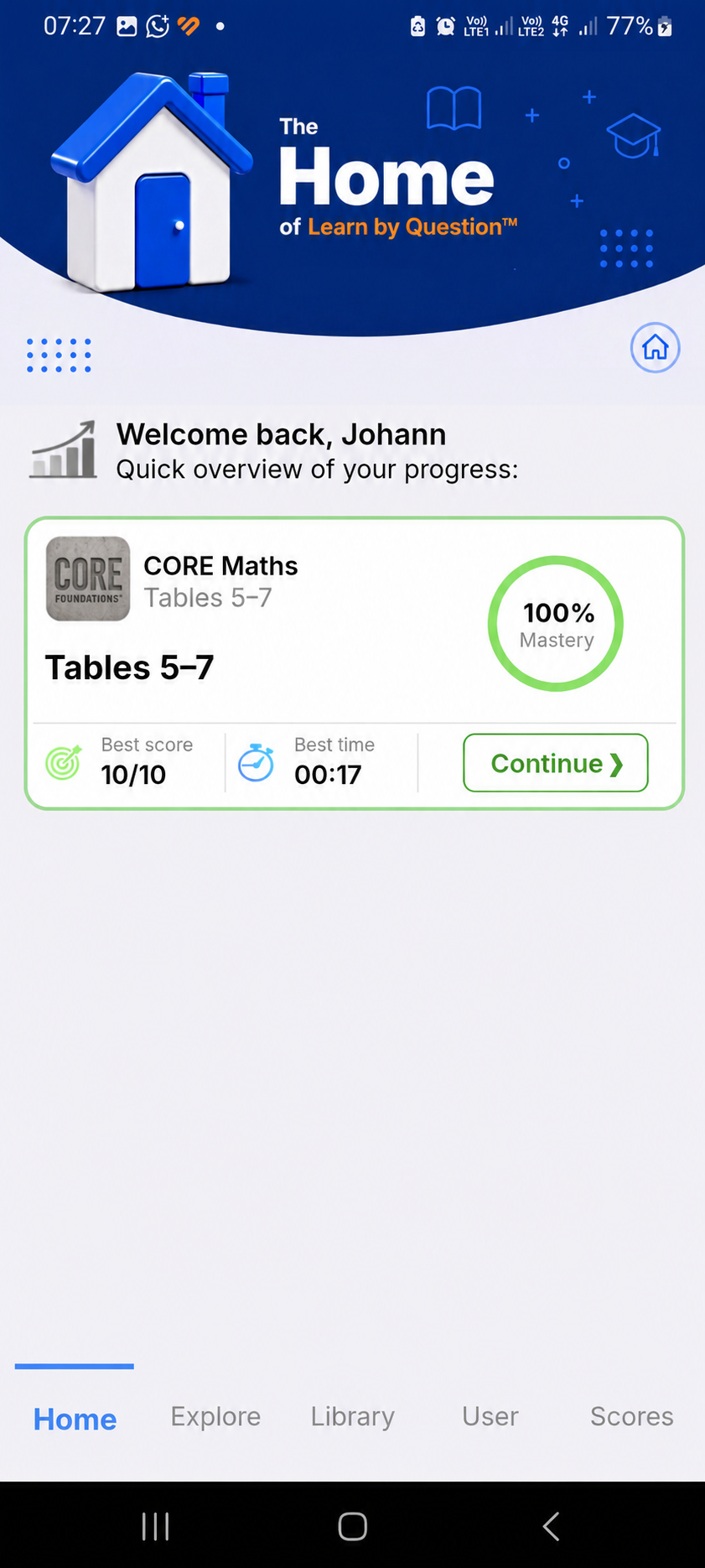SmartAZ CORE Tables 5 to 7 showing 100 percent mastery